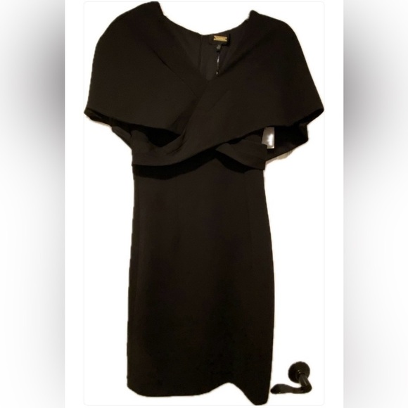 Alexia Admor Women’s Devi V Neck Midi Elegant Black Cape Dress New small - Picture 3 of 16